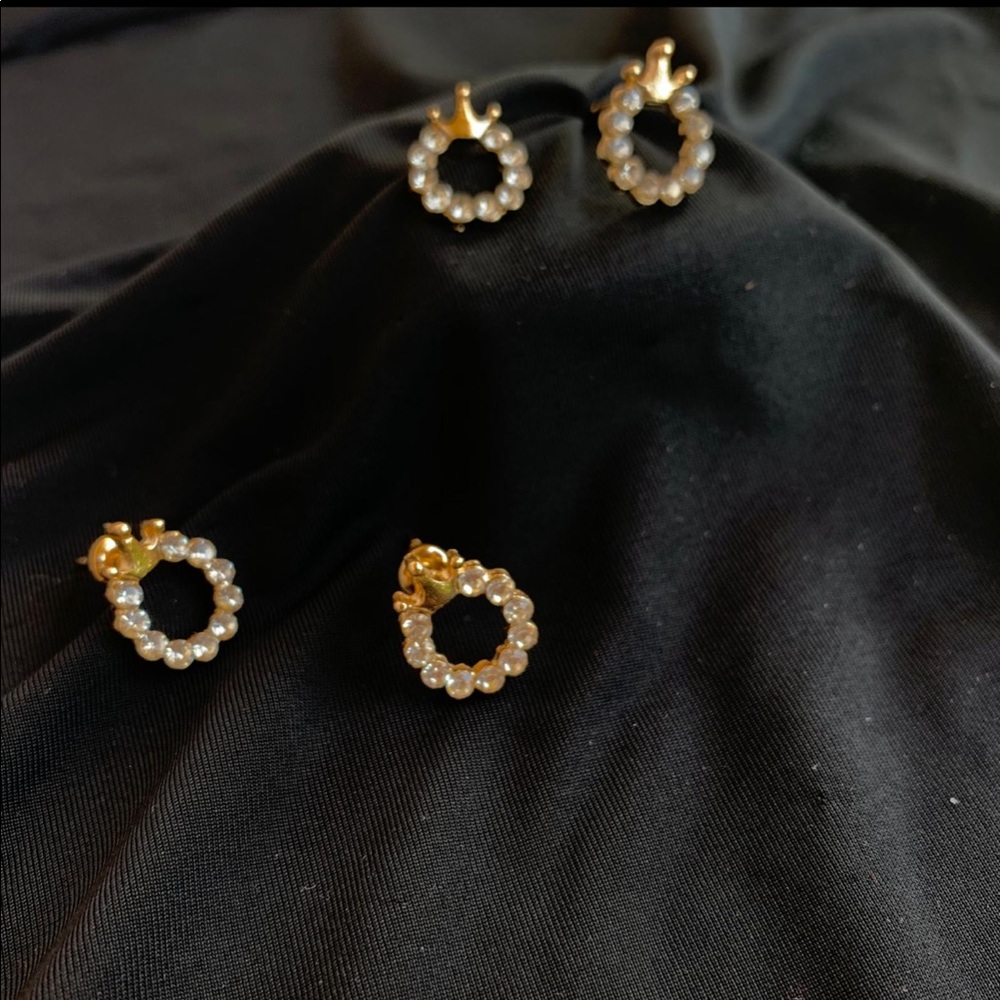 Small Gold Queen Crown Hoop Earrings